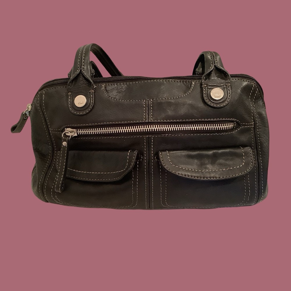 Fossil Dark Brown Leather Purse Duffle Style Bag - Picture 3 of 12
